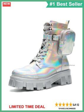 Platform Combat Boots Lace Up Chunky Ankle Booties Side Zipper Lug Sole